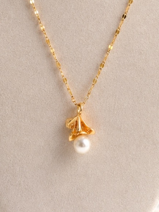 Other Jewelry - Gold Pearl Necklace with Bow Pendant Stainless Steel Elegant Cute Jewelry Gift
